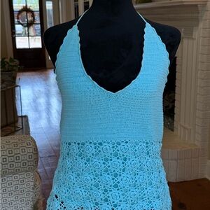 Light Blue Crochet Halter Top vintage Lily Pulitzer